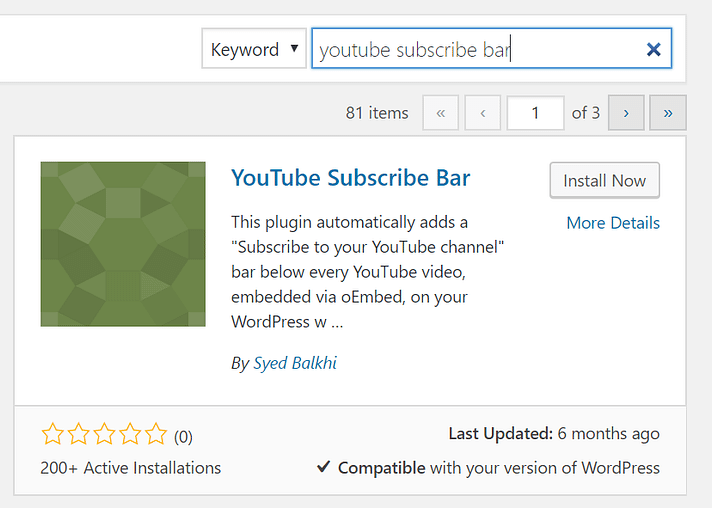 plugin YouTube Subscribe Bar