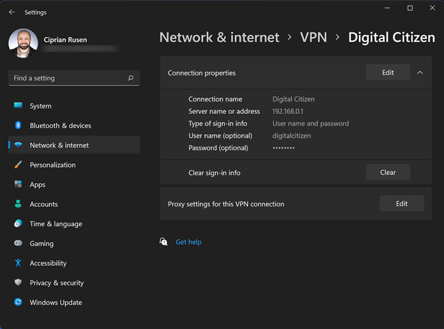Chỉnh sửa cài đặt kết nối VPN