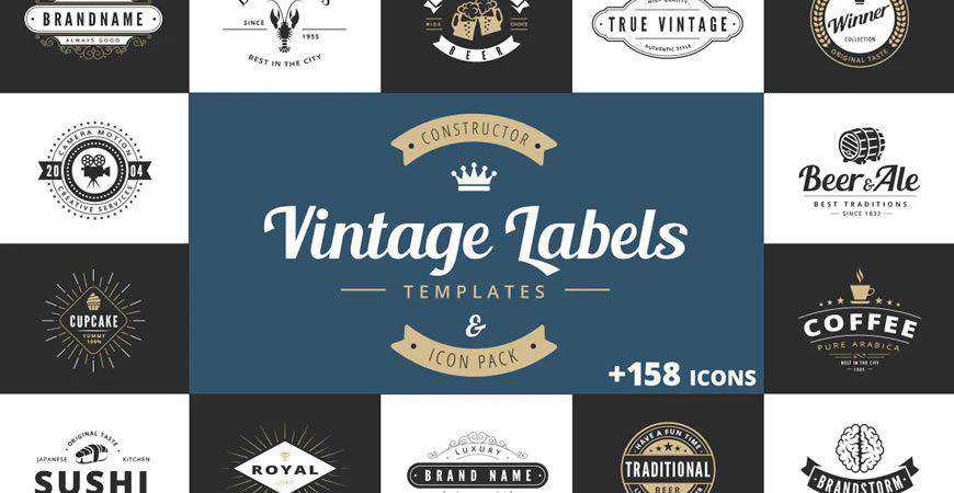 Mẫu bộ công cụ tạo logo nhãn Vintage Labels