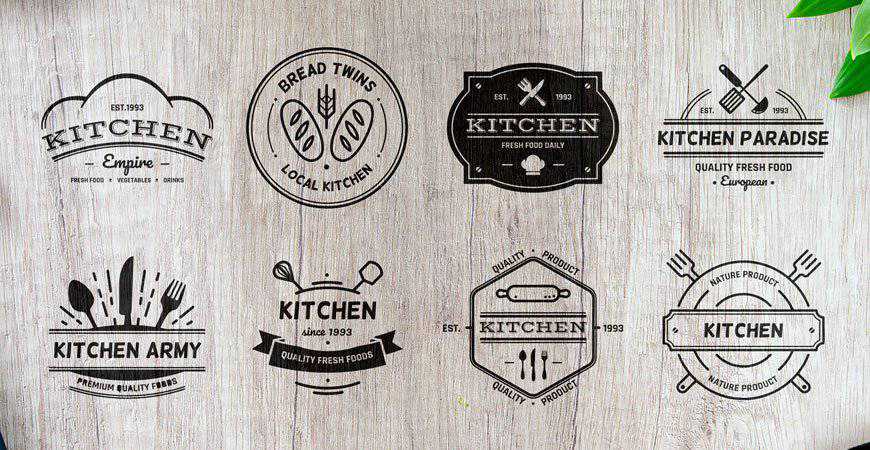 Mẫu logo biểu tượng nhà bếp Bộ sưu tập nhà hàng nấu ăn thức ăn