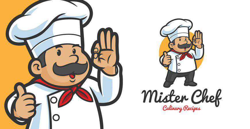 Đầu bếp hoạt hình logo mẫu nhà hàng nấu ăn thức ăn
