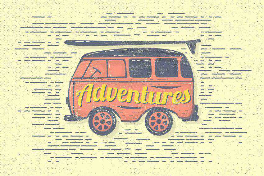 Vintage Adventures Van Travel Vẽ minh họa cho mẫu vector miễn phí vẽ minh họa cho ai eps cổ điển