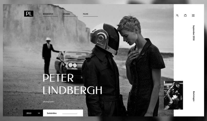 Peter Lindbergh nhiếp ảnh gia danh mục đầu tư máy ảnh trang web cảm hứng thiết kế web ui ux