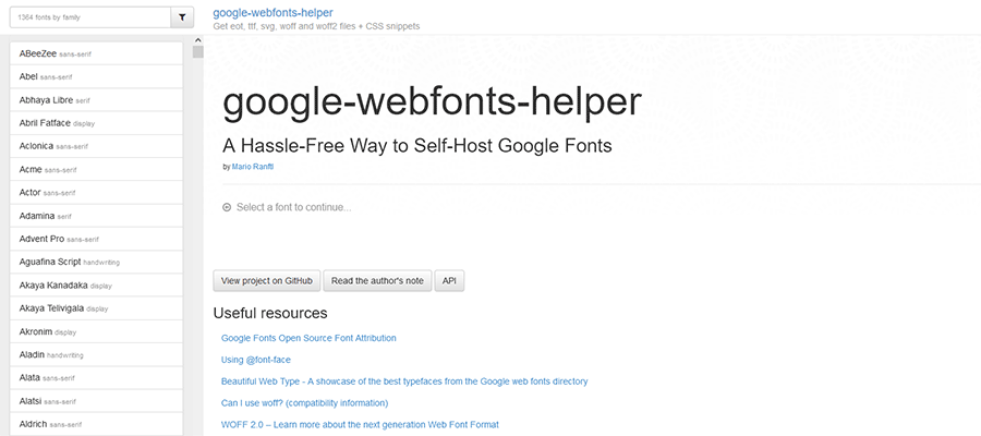 Trang chủ của trình trợ giúp Google webfonts.