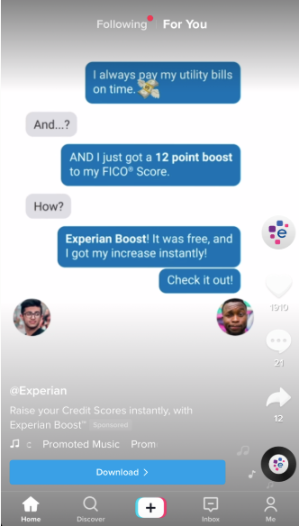 experian ad featuring text conversation