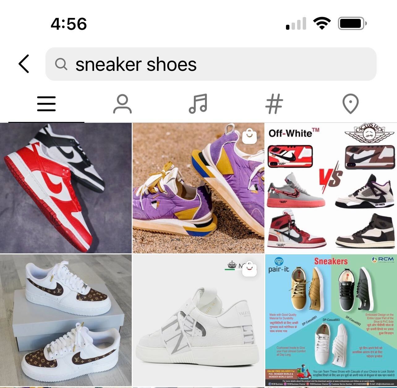 Tìm kiếm giày sneaker trên Instagram
