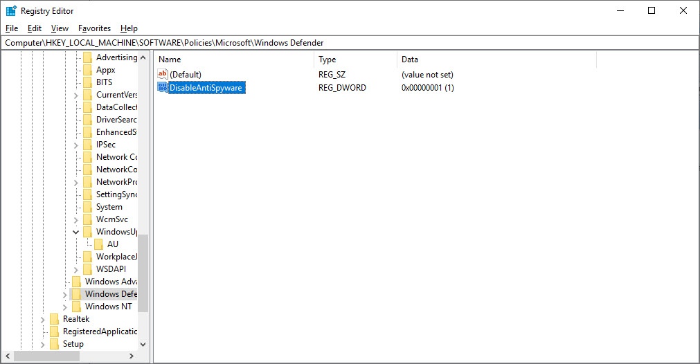 Vô hiệu hóa Windows Defender bằng Registry - Ảnh 1
