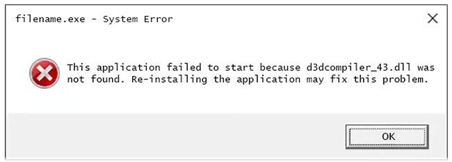 Thông báo lỗi d3dcompiler_43.dll có thể xảy ra cho bất kỳ chương trình nào sử dụng Microsoft DirectX