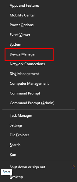 Right Click on Windows Icon and Select Device Manager 