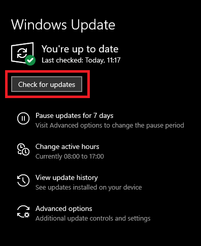 Check for Windows Updates to Get latest Update for the Driver