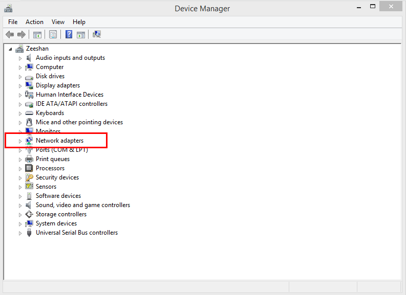 In the Device Manager Click on Network Adapter