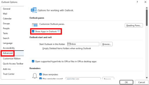 Show Apps in Outlook