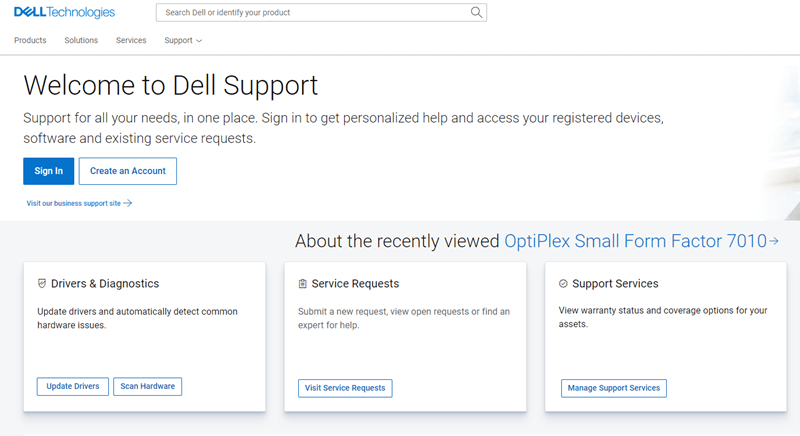 Open Dell Support Page