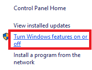 Turn Windows features on or off