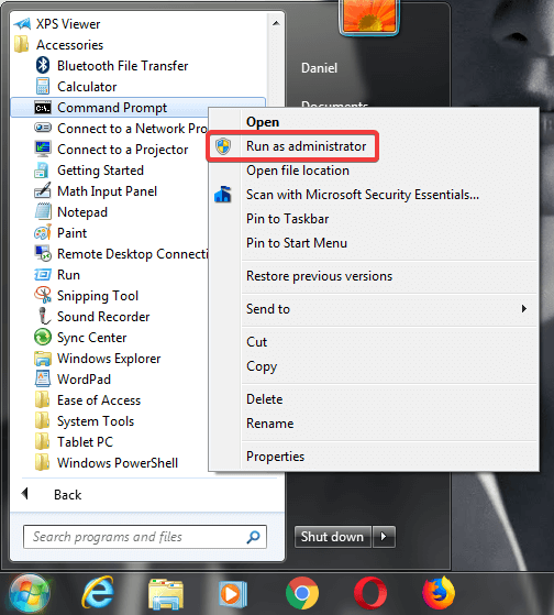 Open the Command Prompt by typing “cmd” in the search box of the Start menu